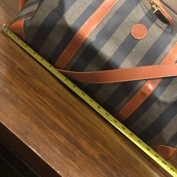 FENDI Pequin Pecan Striped Bandolier Boston Travel Bag w FENDI Shoulder Strap - Picture 15 of 17